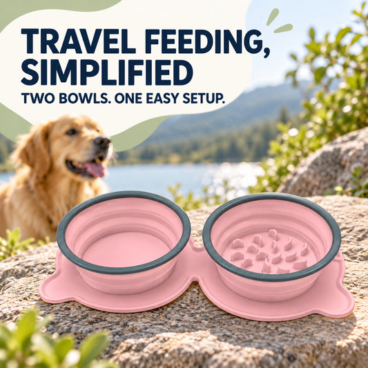 Twin Collapsible Silicone Pet Travel Bowls, 7 Colors, By GAVPEPY image 2 - 01-Overview.jpg