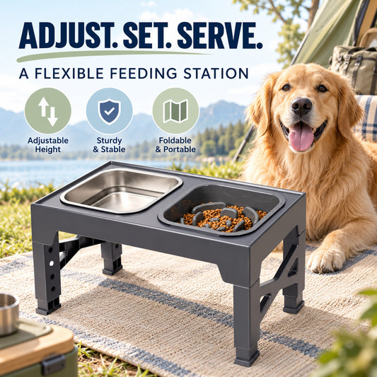 Adjustable Foldable Pet Bowl Stand, 2 Colors & 3 Bowl Sets, By GAVPEPY image 2 - 01-Overview.jpg
