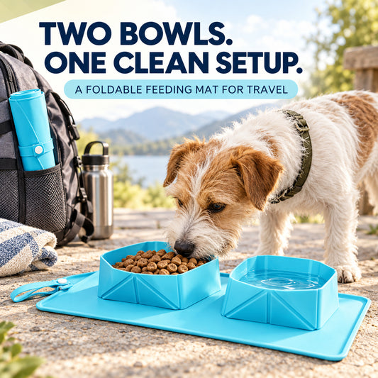 Foldable Silicone Double-Bowl Feeding Mat, 3 Colors & 2 Sizes, By GAVPEPY image 2 - 01-Overview.jpg