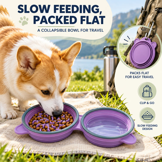 Collapsible Slow-Feeder Pet Travel Bowl, 3 Colors, By GAVPEPY image 2 - 01-Overview.jpg