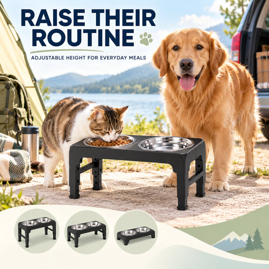 Adjustable Foldable Stainless Steel Pet Bowl Stand, 2 Colors, By GAVPEPY image 2 - 01-Overview.jpg