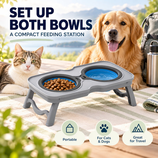 Foldable Double Pet Bowl Stand, 2 Colors & 2 Sizes, By GAVPEPY image 2 - 01-Overview.jpg