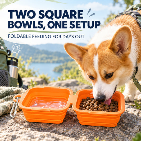 600 ml Collapsible Silicone Double Pet Bowl, 4 Colors, By GAVPEPY image 2 - 01-Overview.jpg