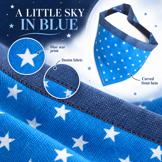GAVPEPY Denim fabric Star Print Denim Pet Bandana, Sizes 30CM, 35CM, 40CM, Blue, for photos, celebrations, walks and everyday pet outfits; a neckwear accessory for everyday outfits, portraits and special occasions image 2 - 02-蓝色白星印花.jpg
