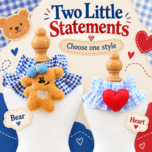 GAVPEPY Polyester Gingham Bear Pet Bib, Size S, as pictured, for pet photos, outings and celebrations; decorative neckwear with the selected print and fit shown in the product photos; review the selected variant photo for details image 2 - 02-双款造型.jpg