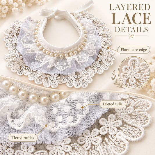 GAVPEPY Lace-Trim Pet Collar Bib, Sizes XS, S, M, L, XL, White, for pet photos, outings and celebrations; decorative neckwear with the selected print and fit shown in the product photos; review the selected variant photo for details image 2 - 02-蕾丝细节.jpg