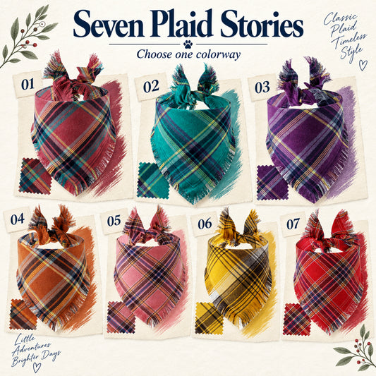 GAVPEPY Polyester-cotton blend Plaid Fringe Pet Bandana, Sizes 65 x 45 x 45 cm, 55 x 38 x 38, as pictured, for photos, celebrations, walks and everyday pet outfits; a neckwear accessory for everyday outfits, portraits and special occasions image 2 - 02-七色画册.jpg