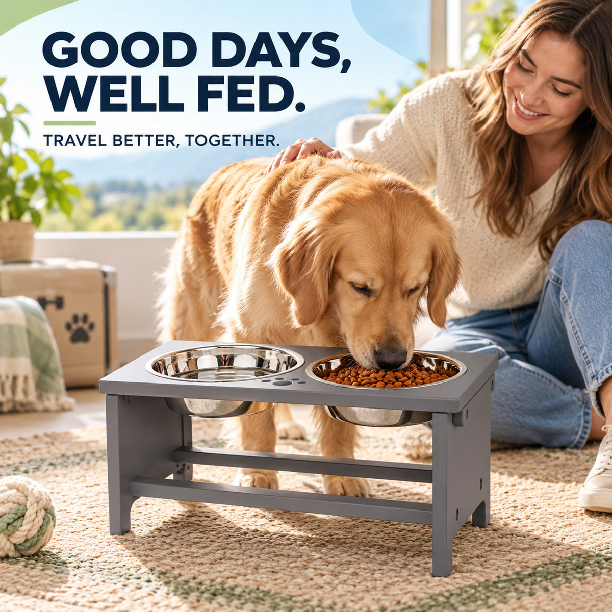 Adjustable Foldable Double Pet Bowl Stand, By GAVPEPY image 7 - 06-Lifestyle.jpg