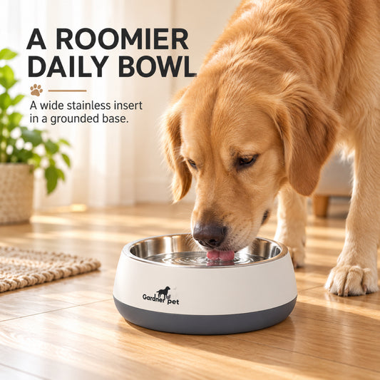 GAVPEPY Stainless Steel Pet Feeding Bowl, 22 cm diameter, Gray, Red or Green exterior, for Everyday Dog and Cat Meals or Water at Home, wide open bowl with colored outer base; a practical feeding setup for daily pet-care routines image 2 - 1.jpg