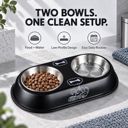 Monkey-Print Double Pet Bowl, 2 Sizes, By GAVPEPY image 2 - 1.jpg