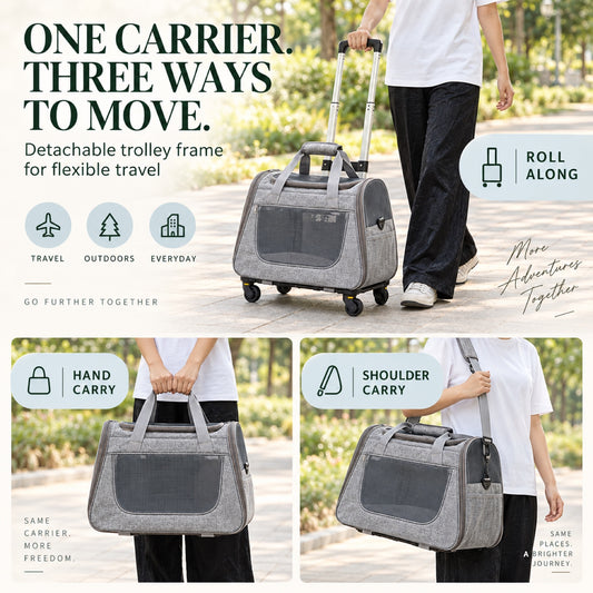 Large Rolling Pet Carrier with Detachable Trolley, 2 Colors, By GAVPEPY image 2 - 1.jpg