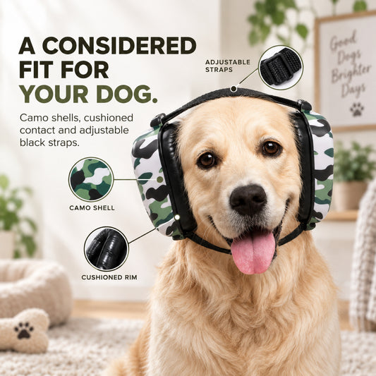 GAVPEPY ABS-Shell Triangular Dog Ear Muffs, Black or Camouflage exterior choices, for covering canine ears during loud surroundings and supervised outings, grooming appointments, outdoor events, travel and home celebrations image 2 - 1.jpg