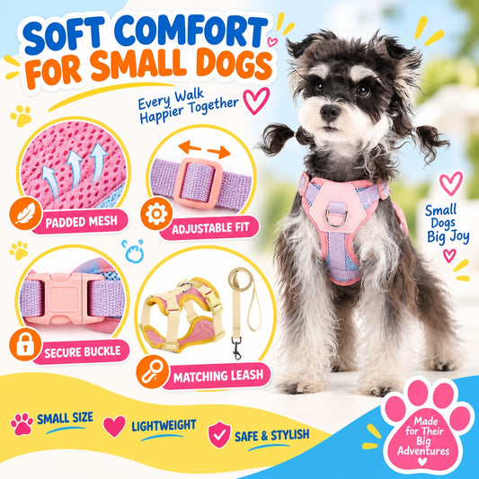 Padded Small Dog Harness and Leash Set, 6 Colors and 4 Sizes, By GAVPEPY image 2 - 1.jpg