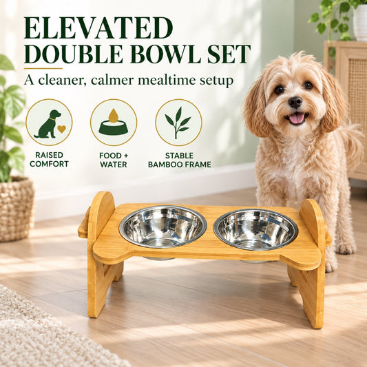 Trapezoid Bamboo Double Pet Bowl Stand, By GAVPEPY image 2 - 1.jpg