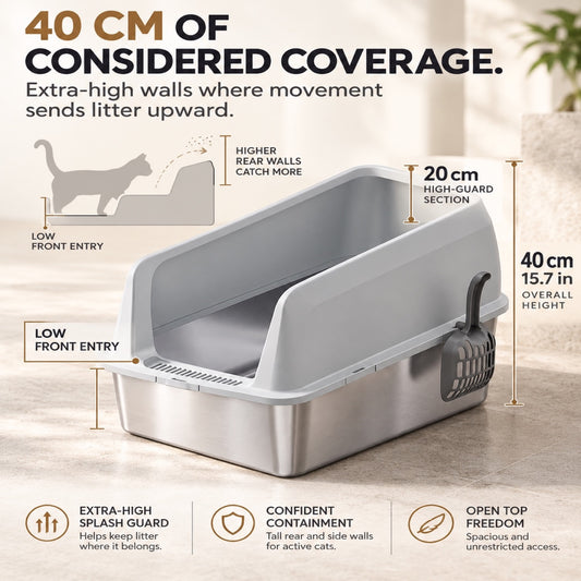 GAVPEPY Extra Large Stainless Steel Top-Entry High-Sided Cat Litter Box, 8 Options image 2 - 1.jpg