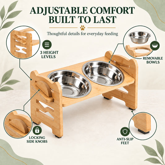 Foldable Bamboo Elevated Double Pet Bowl Stand, 2 Sizes, By GAVPEPY image 2 - 1.jpg