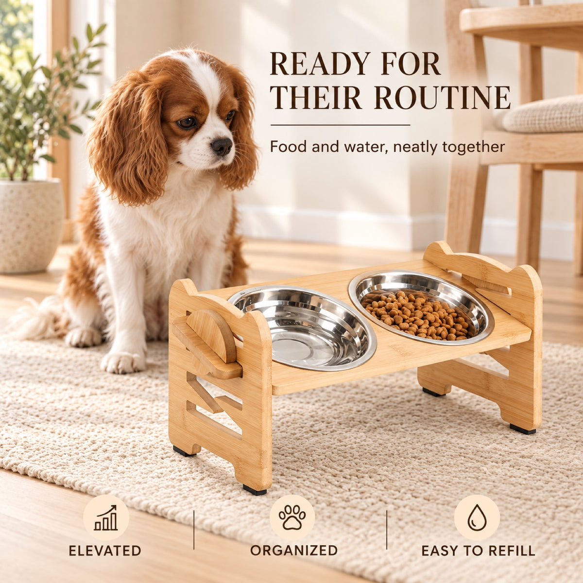 Scalloped Bamboo Double Pet Bowl Stand, By GAVPEPY image 7 - 6.jpg