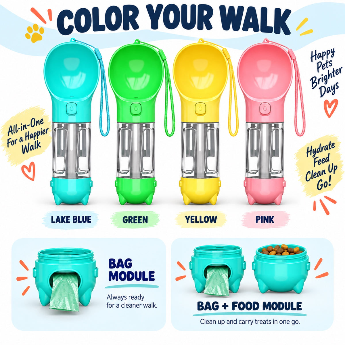 3-in-1 Pet Water Bottle with Waste Bag and Food Containers, By GAVPEPY image 7 - 6.jpg