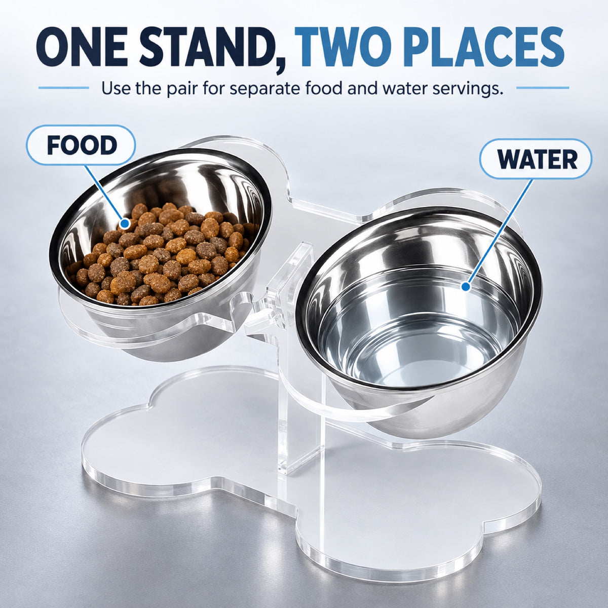 GAVPEPY Clear Acrylic Raised Double Pet Feeder, 32 x 22 x 16 cm; 5 mm panel listed, Clear, for Everyday Dog and Cat Meals or Water at Home, transparent raised panel with two bowl positions; a practical feeding setup for daily pet-care routines image 7 - 6.jpg