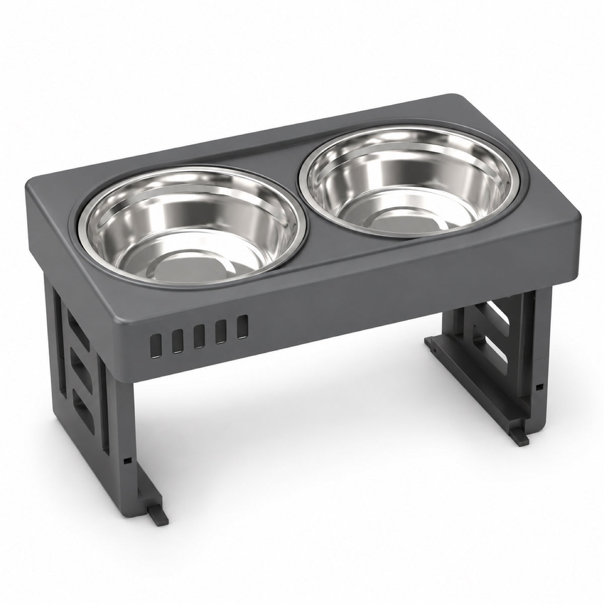 GAVPEPY Adjustable Double Pet Bowl Stand, 44 x 27.5 x 7.3 cm, Black or Gray, for Everyday Dog and Cat Meals or Water at Home, two raised feeding positions; a practical feeding setup for daily pet-care routines image 9 - DPbowl54-Gray.jpg