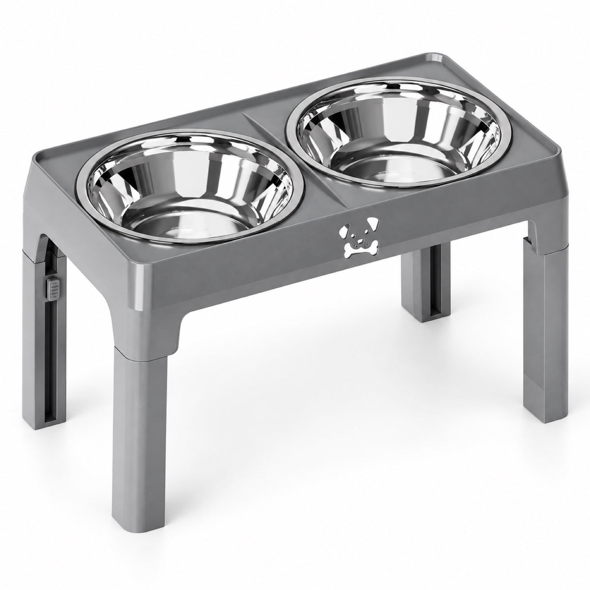 GAVPEPY Adjustable Double Stainless Steel Pet Bowl Stand, 43 x 24 x 8.5 cm, Black or Gray, for Everyday Dog and Cat Meals or Water at Home, two bowls in a foldable raised support; a practical feeding setup for daily pet-care routines image 9 - DPbowl67-Gray.jpg