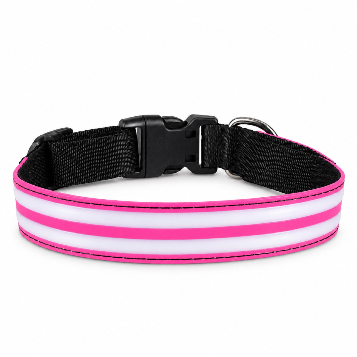 GAVPEPY Nylon Light-Up Dog Collar, Sizes XS, S, M, L, 5 color or pattern options, for neighborhood walks, park visits and daily dog wear; an adjustable neckwear option for supervised walks and everyday outings image 11 - DPcollar23-Pink-XS-CollarOnly.jpg