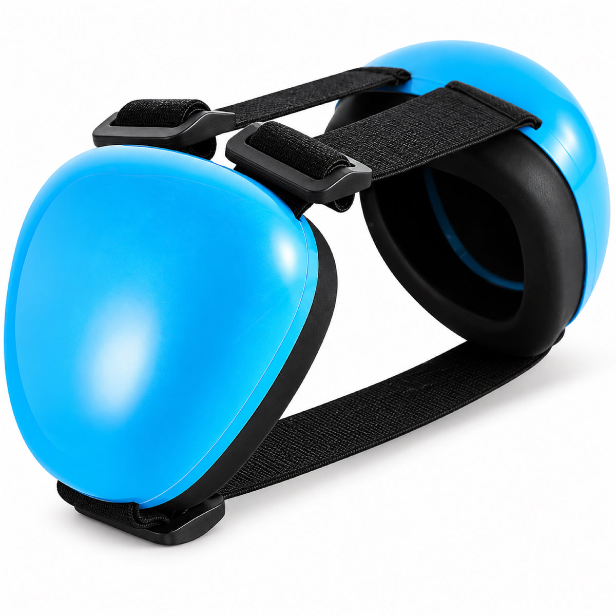 GAVPEPY ABS-Shell Blue Dog Ear Muffs, Blue in S, M or L size options, for covering both ears during supervised noisy pet-care routines, grooming, travel, home events and other supervised outings, smooth blue ear cups, dark inner pads and adjustable image 10 - DPearmuff4-L.jpg