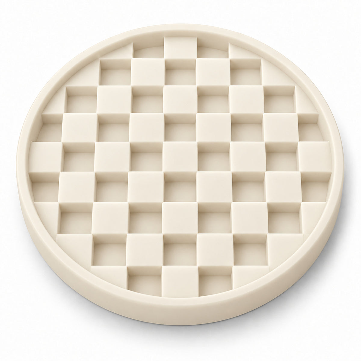 Checkerboard Round Silicone Pet Lick Mat, 7 Colors, By GAVPEPY image 7 - DPlickmat14-OffWhite.jpg