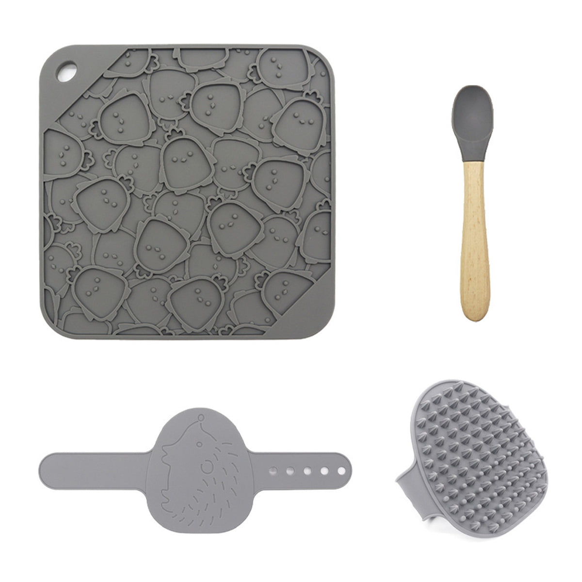 3-Piece Silicone Pet Lick Mat Bath Set, 6 Colors, By GAVPEPY image 6 - DPlickmat19-DarkGray.jpg