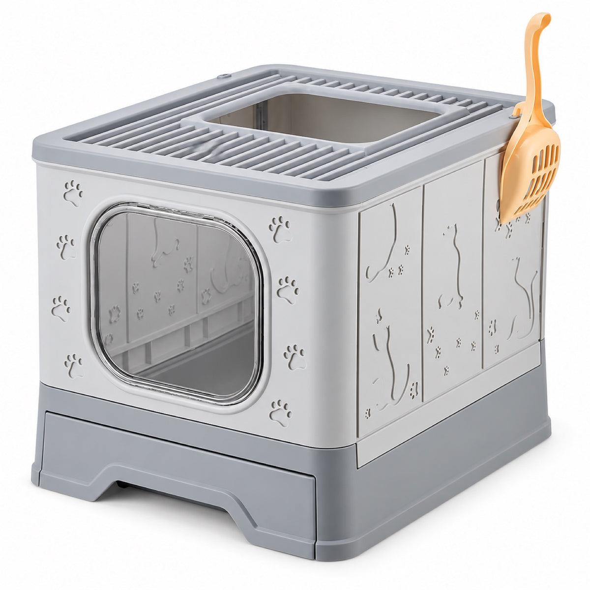 GAVPEPY Foldable High-Sided Cat Litter Box, 2 Options image 9 - DPlitterbox16-Gray-49-5X39X38CM.jpg