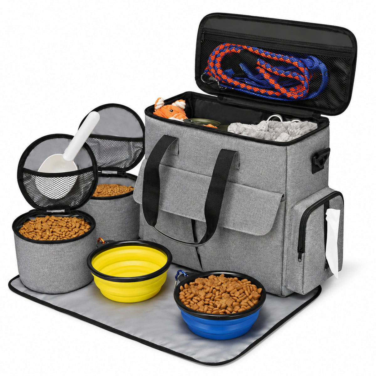 Large Pet Food Travel Bag with 2 Collapsible Bowls, 3 Colors, By GAVPEPY image 3 - DPtravelfeeder5-Gray-33X17X38CM-2pcs.jpg