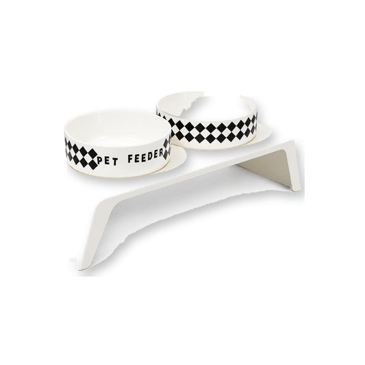Elevated Grid Double Pet Bowl, White, By GAVPEPY image 1 - main.jpg