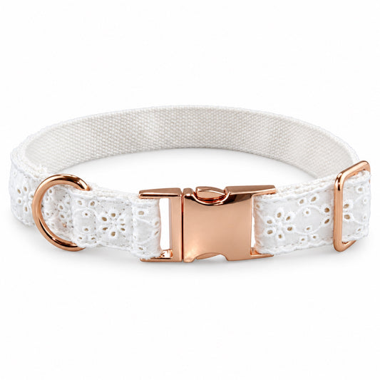 GAVPEPY Polyester Lace-Trim Dog Collar, Sizes 2-0 X 35, 2-0 X 45, 2-0 X 55, White, for neighborhood walks, park visits and daily dog wear; an adjustable neckwear option for supervised walks and everyday outings image 2 - main.jpg