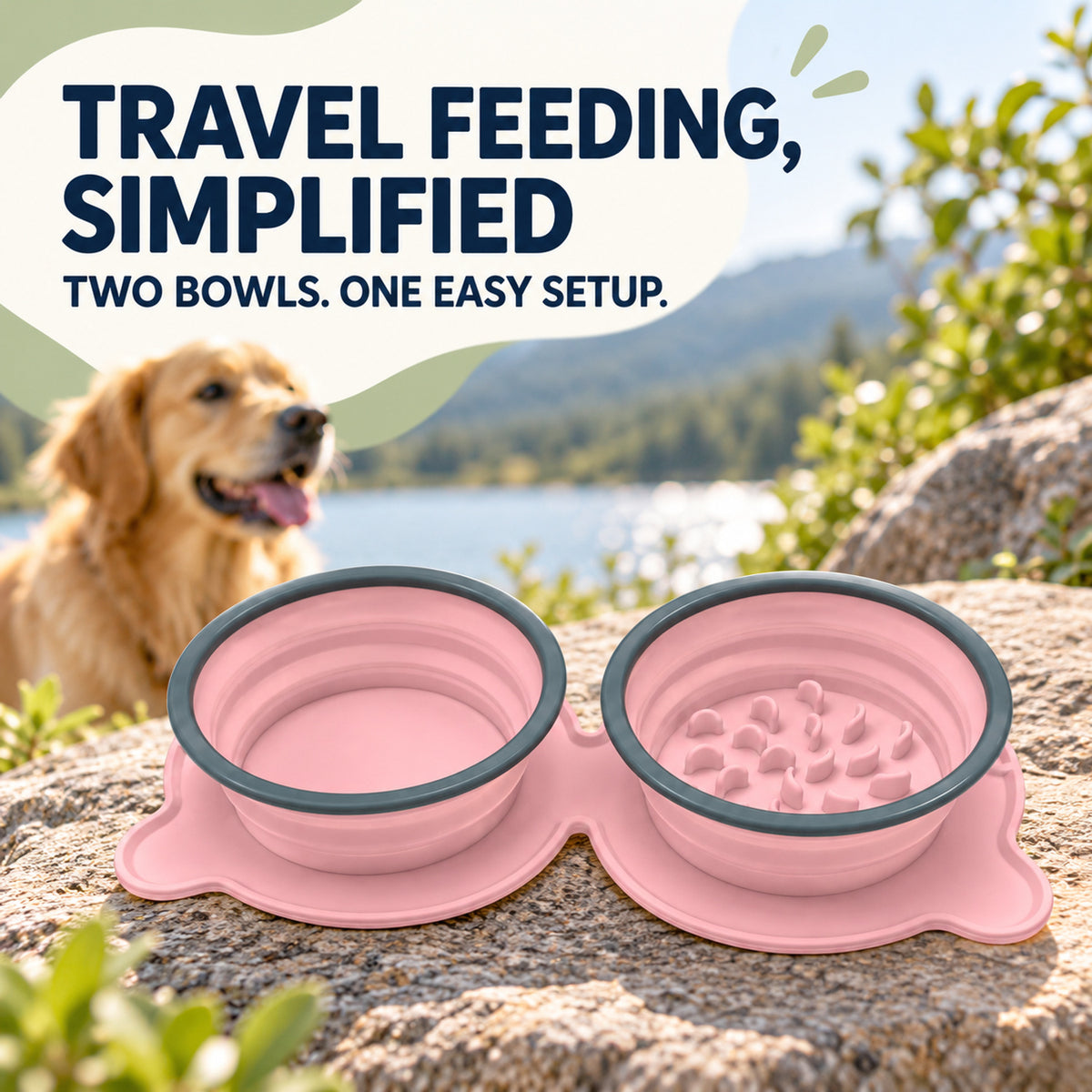 Twin Collapsible Silicone Pet Travel Bowls, 7 Colors, By GAVPEPY image 2 - 01-Overview.jpg