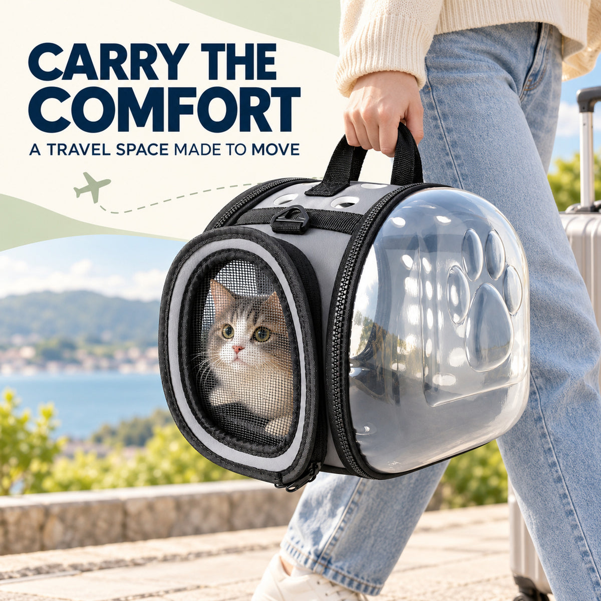 Soft-Sided Cat Travel Carrier, 6 Colors & 2 Sizes, By GAVPEPY image 2 - 01-Overview.jpg