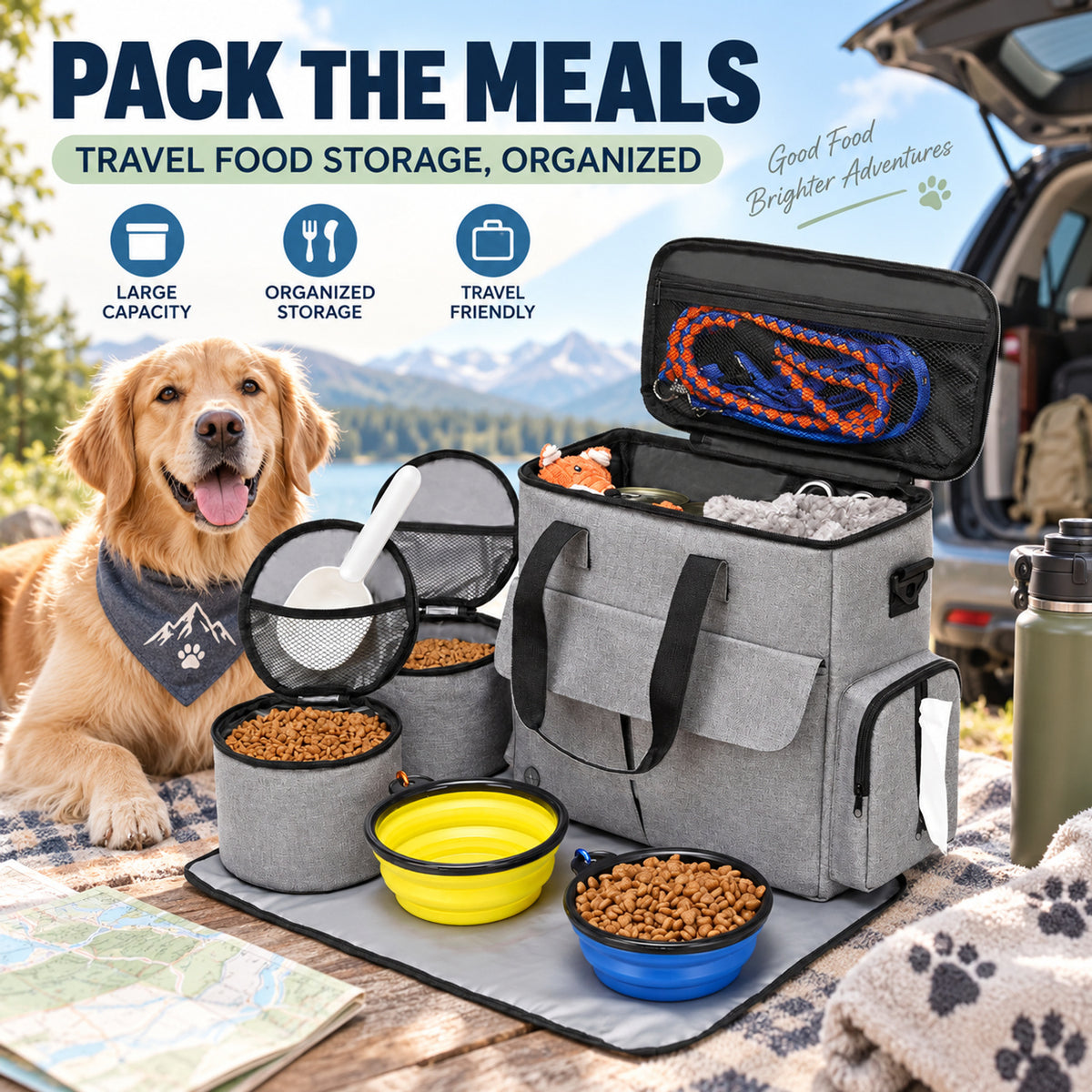 Large Pet Food Travel Bag with 2 Collapsible Bowls, 3 Colors, By GAVPEPY image 2 - 01-Overview.jpg