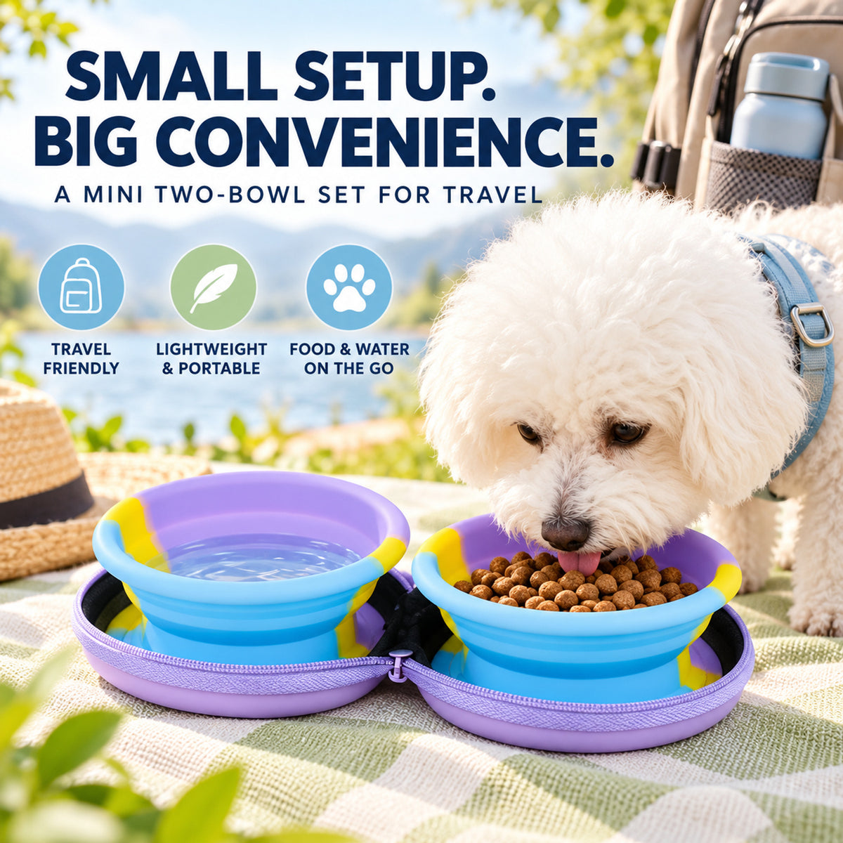 Mini Collapsible Silicone Double Pet Bowl, By GAVPEPY image 2 - 01-Overview.jpg