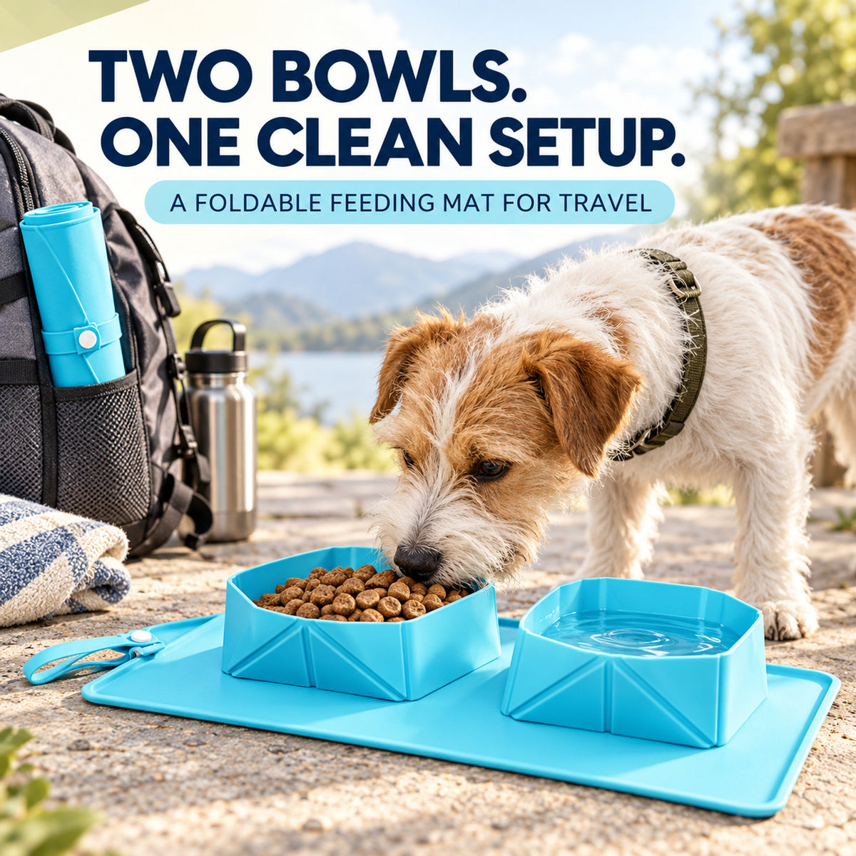 Foldable Silicone Double-Bowl Feeding Mat, 3 Colors & 2 Sizes, By GAVPEPY image 2 - 01-Overview.jpg