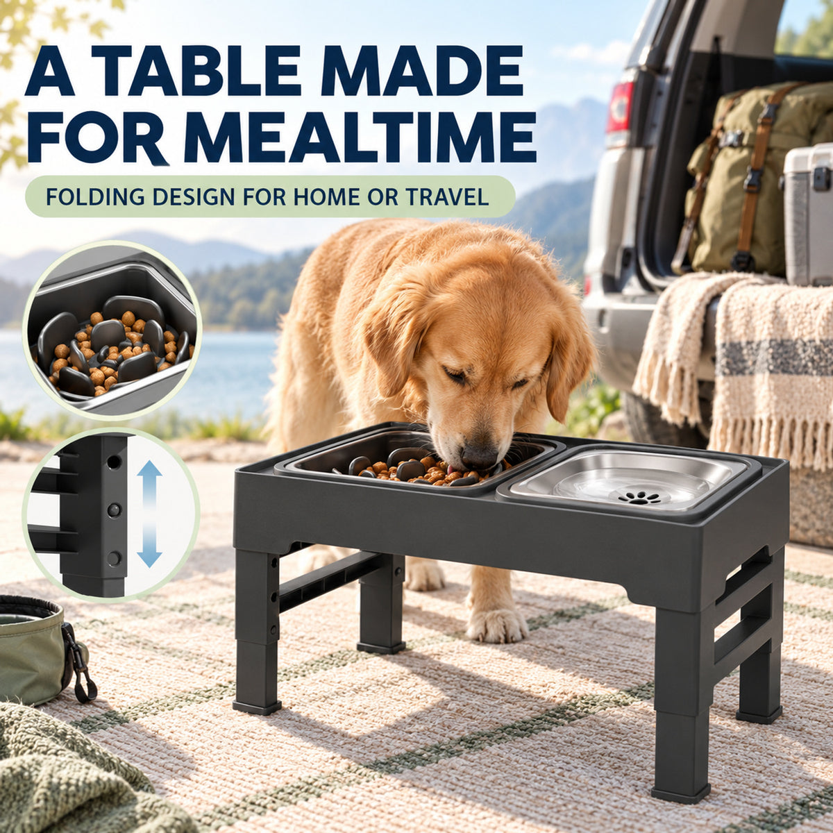 Foldable Pet Bowl Table, 2 Colors & 2 Bowl Types, By GAVPEPY image 2 - 01-Overview.jpg