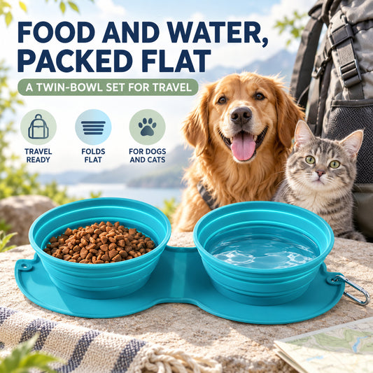 Collapsible Silicone Double Pet Travel Bowl, 3 Colors, By GAVPEPY image 2 - 01-Overview.jpg