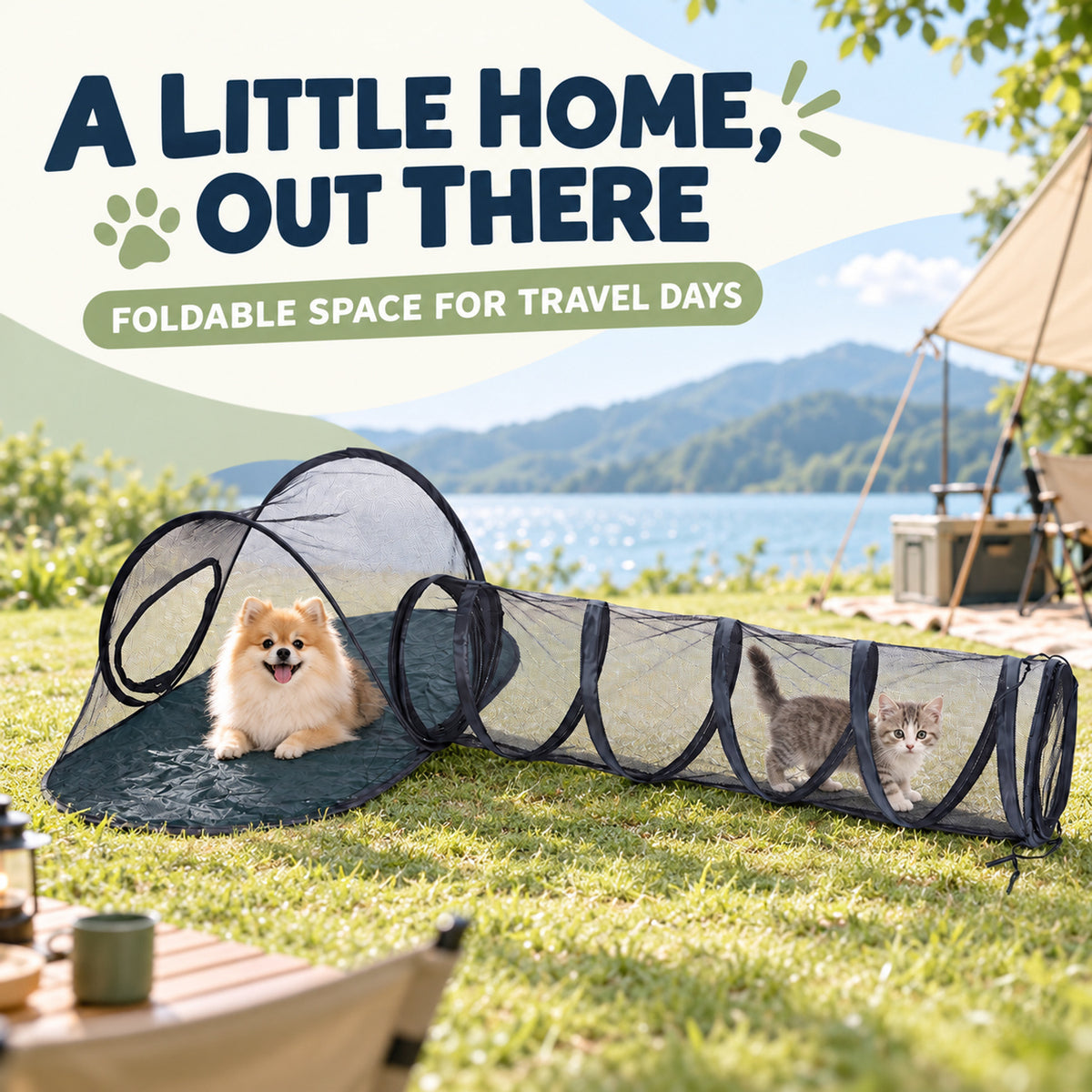Foldable Pet Travel Tent with Tunnel, By GAVPEPY image 2 - 01-Overview.jpg