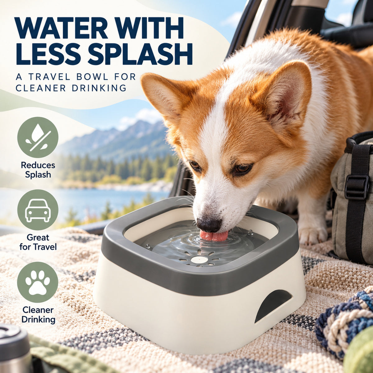 Vehicle Pet Water Bowl with Splash Guard, 3 Colors, By GAVPEPY image 2 - 01-Overview.jpg