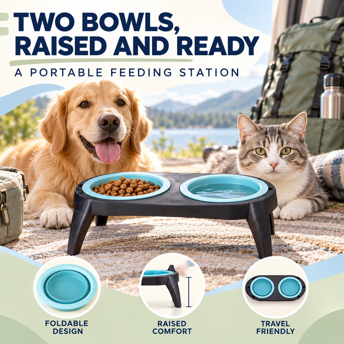Foldable TPR Double Pet Bowl Table, 2 Colors, By GAVPEPY image 2 - 01-Overview.jpg