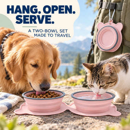 Twin Collapsible Silicone Pet Travel Bowls, 7 Colors, By GAVPEPY image 2 - 01-Overview.jpg