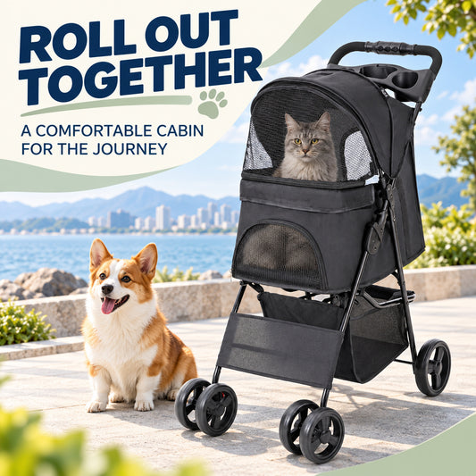 Foldable Pet Stroller with Tray, 2 Colors, By GAVPEPY image 2 - 01-Overview.jpg