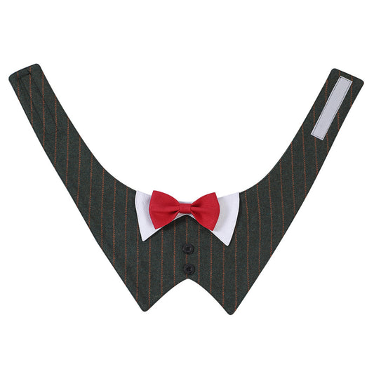 GAVPEPY Polyester Tuxedo Bow Pet Bib, Sizes XS, S, M, L, XL, Green Stripe, Dark Gray Stripe, Coffee Stripe, for photos, celebrations, walks and everyday pet outfits; a neckwear accessory for everyday outfits, portraits and special occasions image 1 - 01-主图.jpg