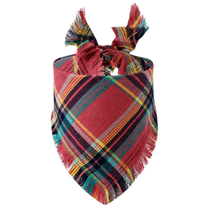 GAVPEPY Polyester-cotton blend Plaid Fringe Pet Bandana, Sizes 65 x 45 x 45 cm, 55 x 38 x 38, as pictured, for photos, celebrations, walks and everyday pet outfits; a neckwear accessory for everyday outfits, portraits and special occasions image 1 - 01-主图.jpg