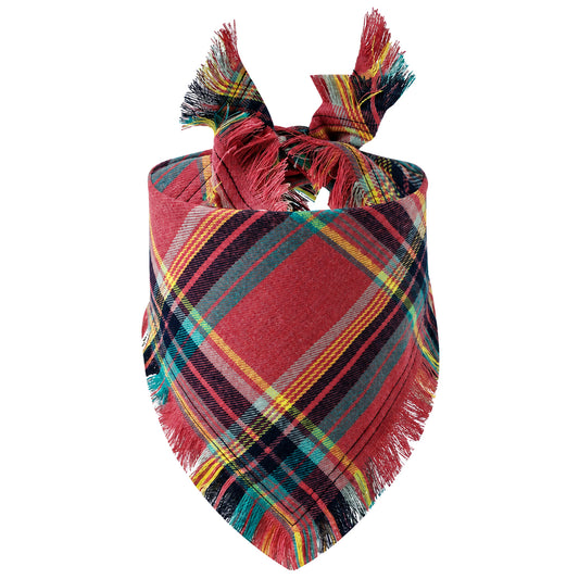 GAVPEPY Polyester-cotton blend Plaid Fringe Pet Bandana, Sizes 65 x 45 x 45 cm, 55 x 38 x 38, as pictured, for photos, celebrations, walks and everyday pet outfits; a neckwear accessory for everyday outfits, portraits and special occasions image 1 - 01-主图.jpg