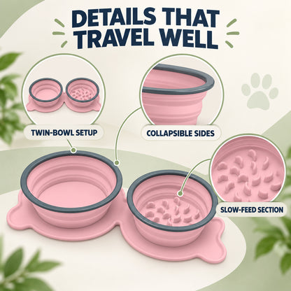 Twin Collapsible Silicone Pet Travel Bowls, 7 Colors, By GAVPEPY image 3 - 02-Design-Details.jpg