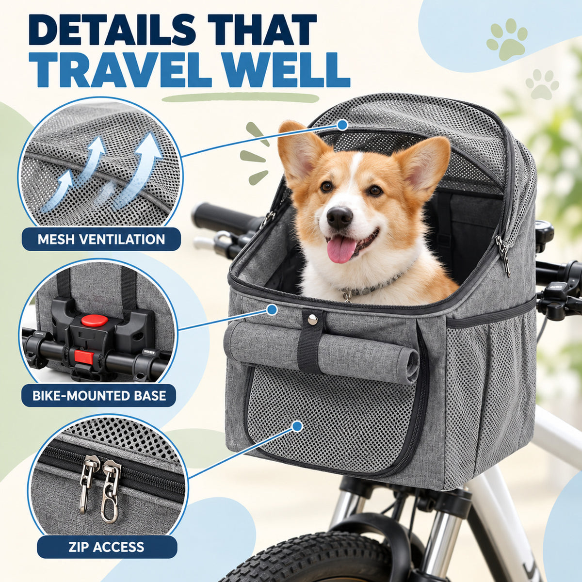 Quick-Release Bicycle Pet Carrier, 3 Colors, By GAVPEPY image 3 - 02-Design-Details.jpg